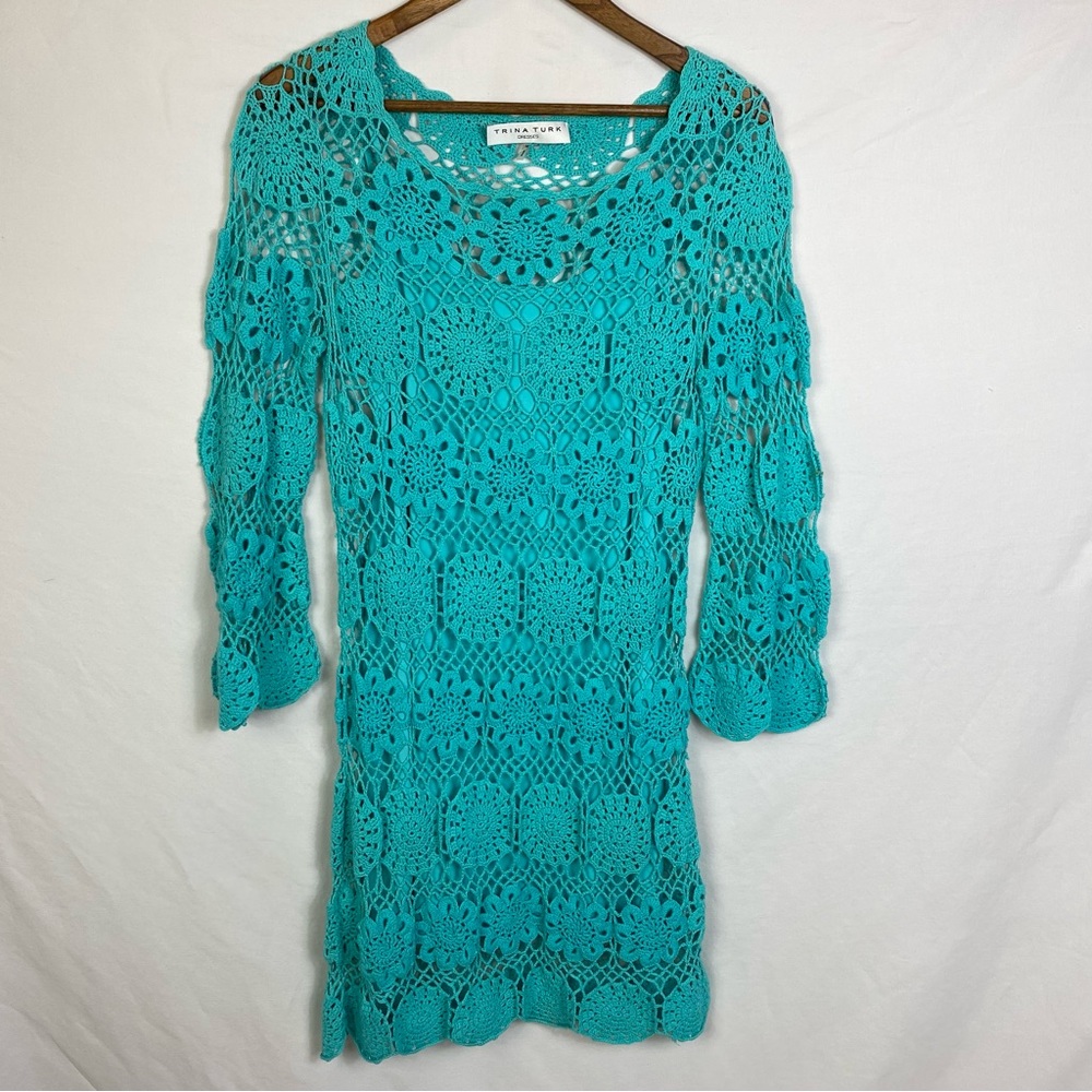 Trina Turk Turquoise Crocheted Dress Size Medium